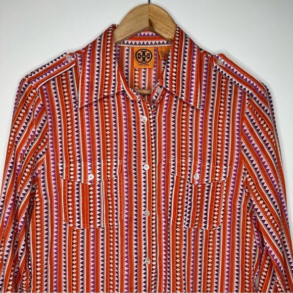 Tory Burch Geometric Print Button Front Blouse Shirt Size 10 - Picture 2 of 8